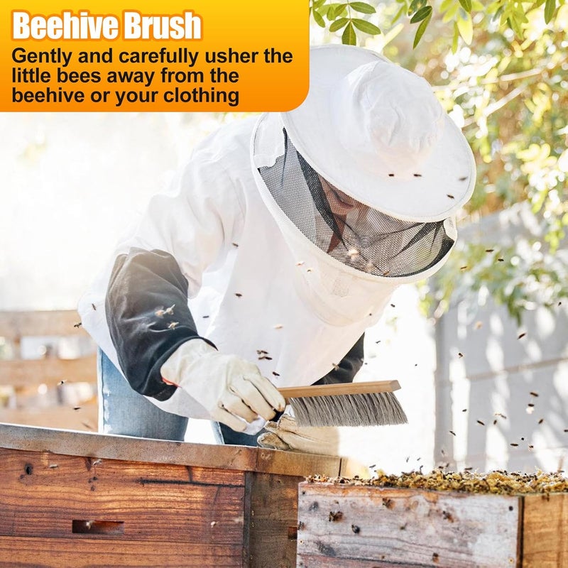 Acostop Bee Hive Tool for Beekeeping - Stainless Steel J Hook & Natural Horsehair Bee Brush, Beehive Brush Bee Frame Lifter and Scraper Bee Keeping Starter Kit for Beekeepers - Image 3